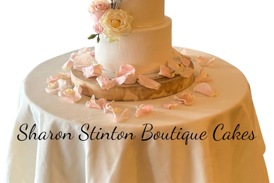 White icing, fresh flowers