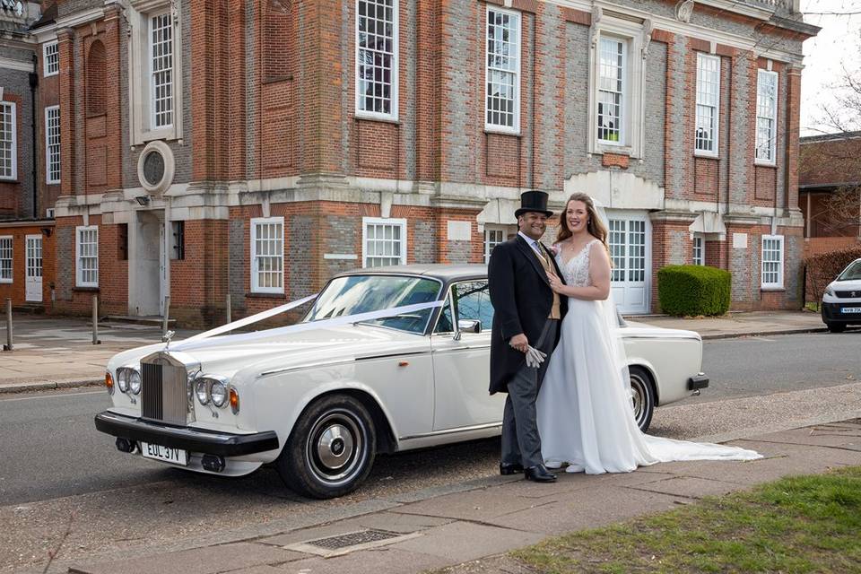 Bride and groom, Rolls Royce