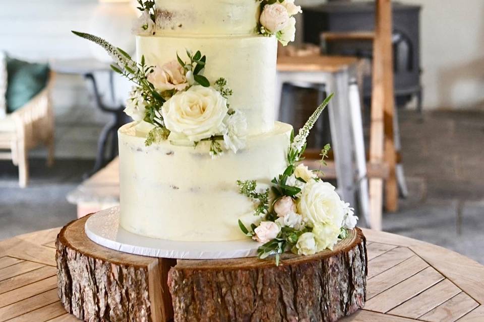 Semi naked floral wedding cake