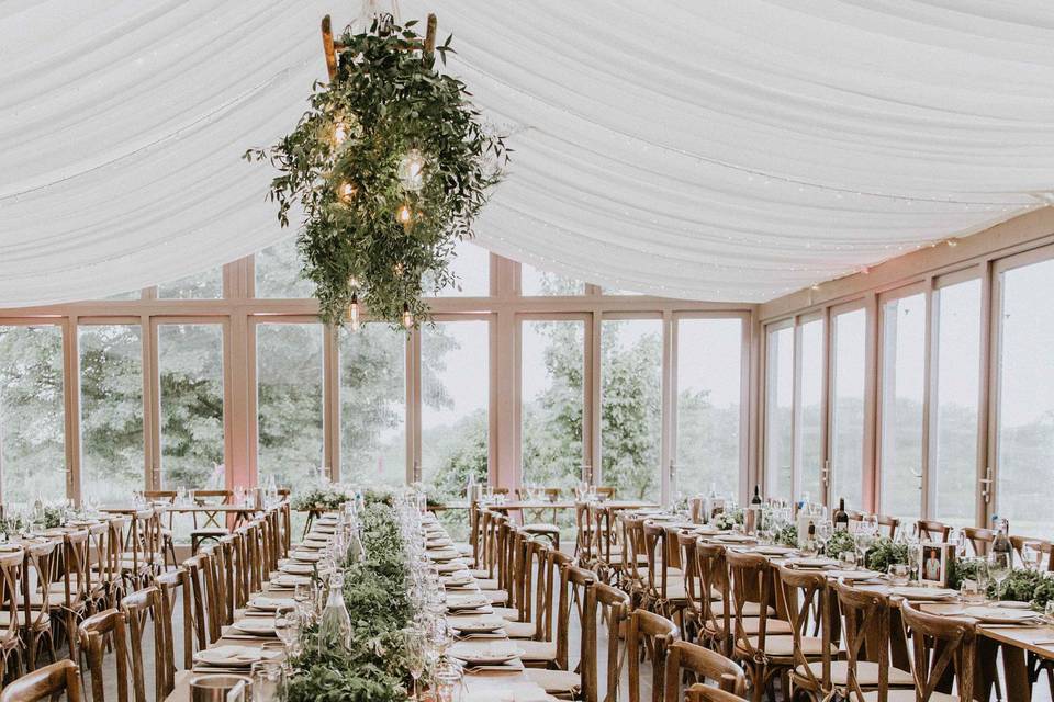 Garden venue trestle tables