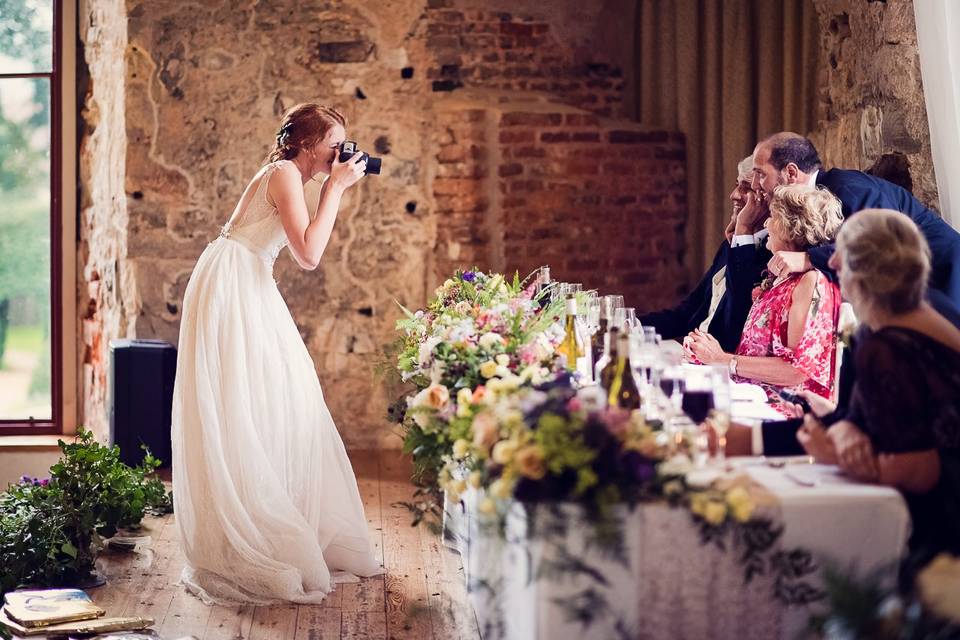 Funny flower girls at castle