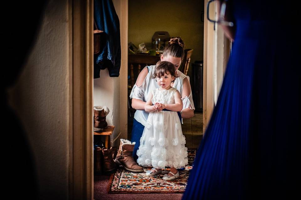 Flower girl getting ready