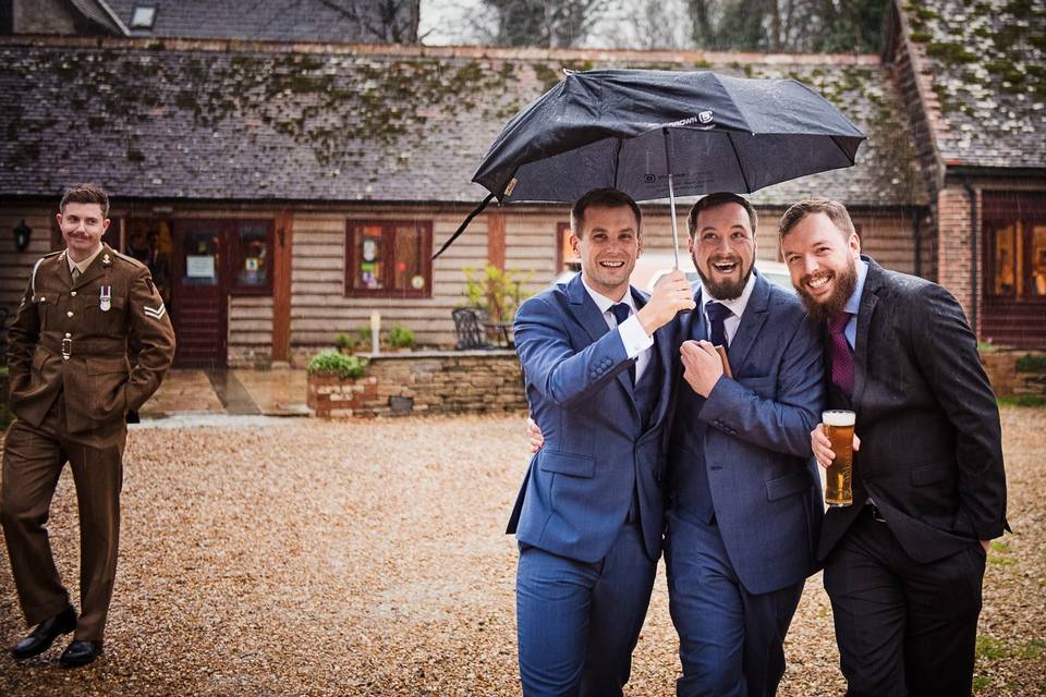 Wedding guests in the rain