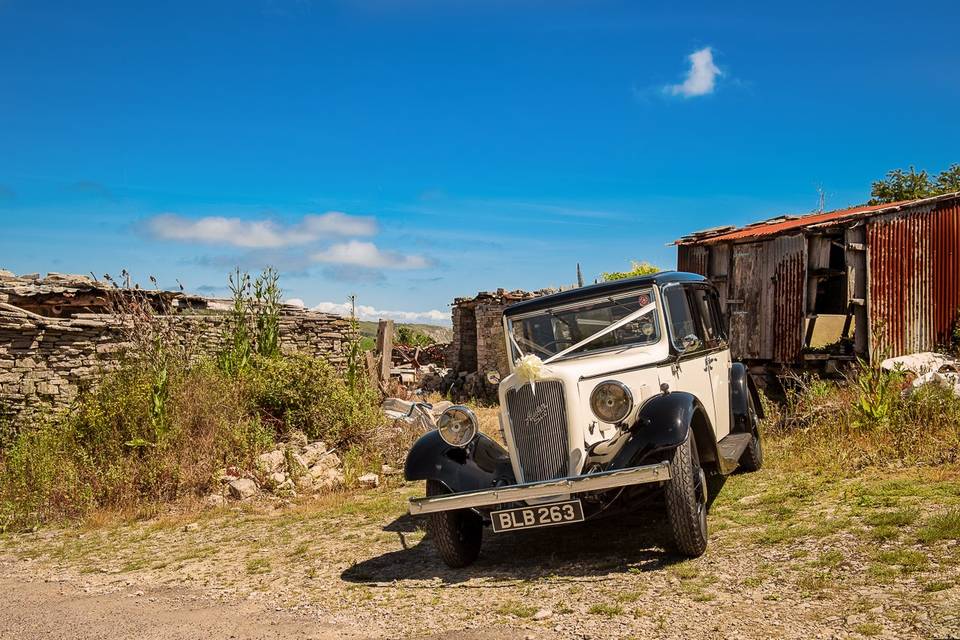 Classic wedding car waiting