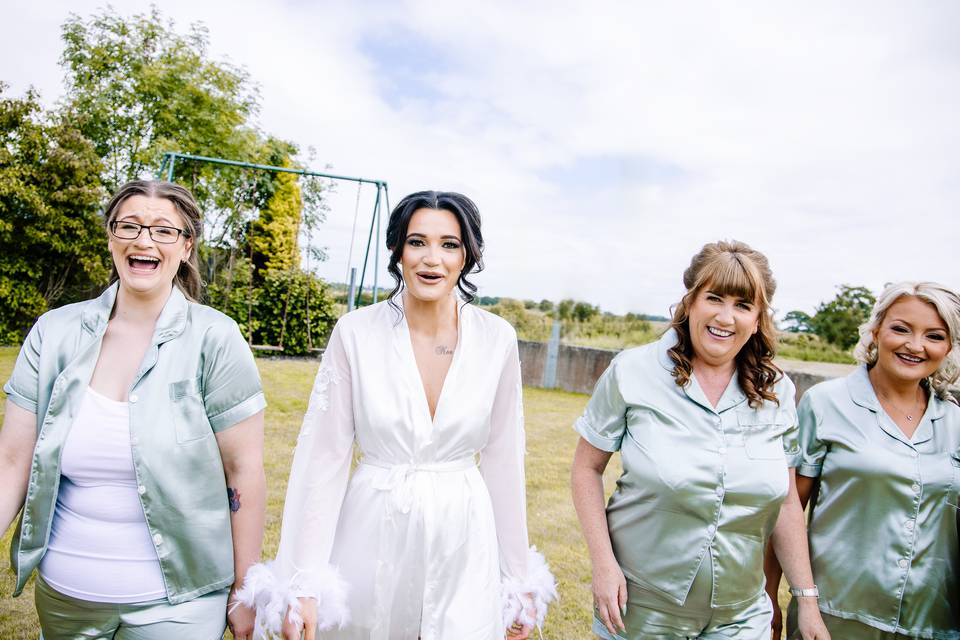 Bride with her bridesmaids