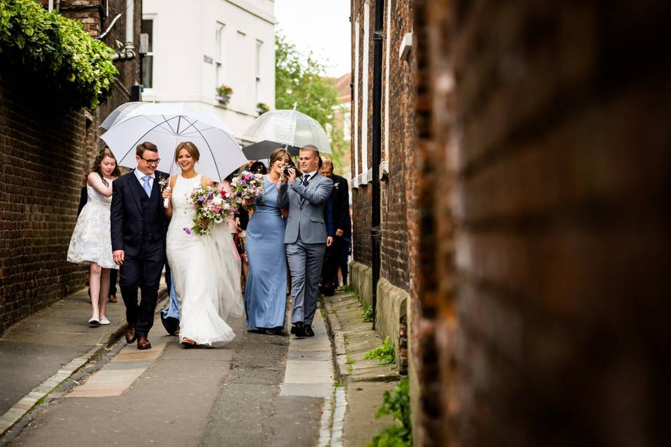 Walking to the church