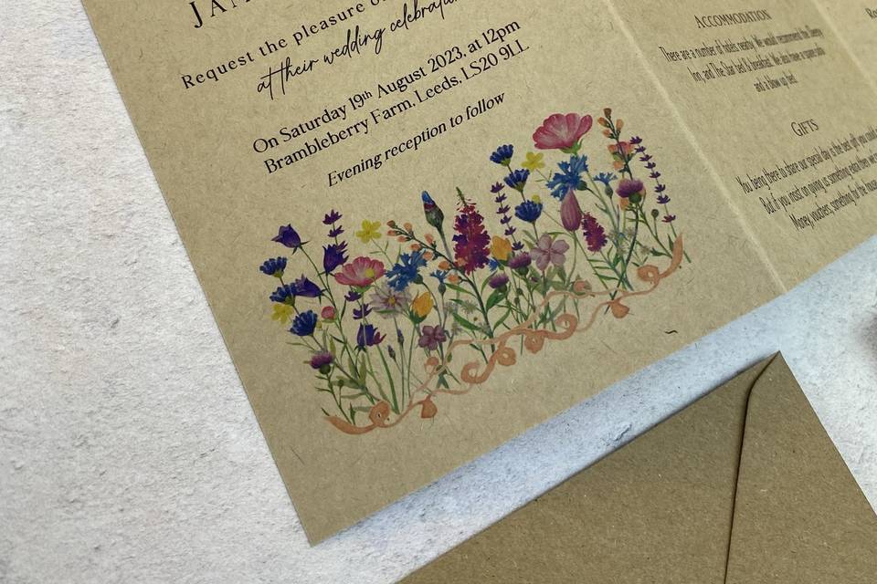 Wildflower folded invitation