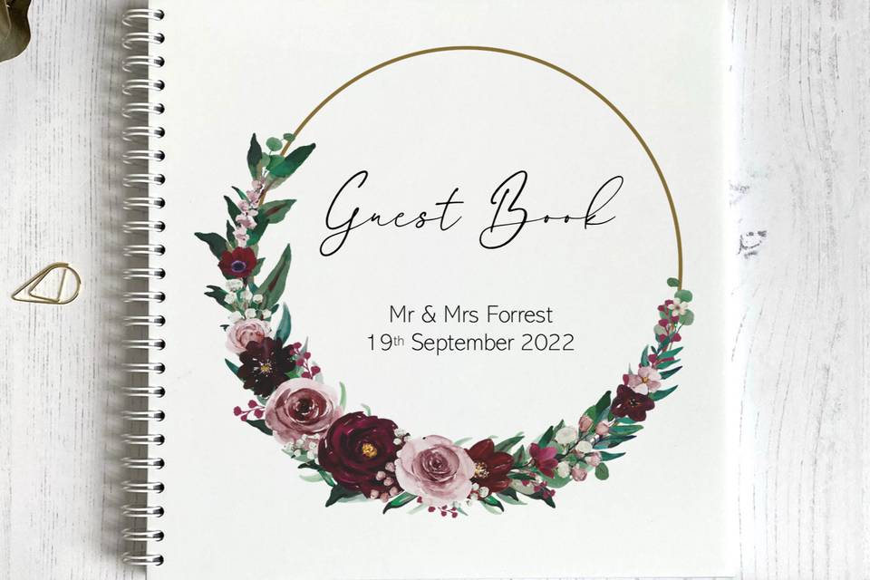 Burgundy and pink guestbook