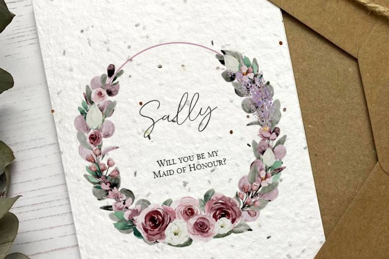 Dusty pink rose seeded card