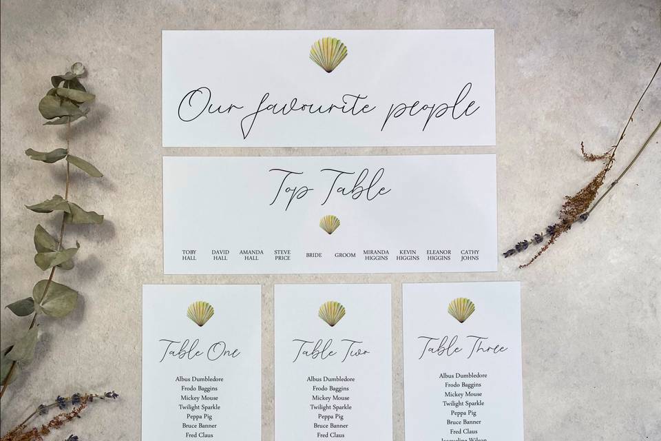 Seashell table plan