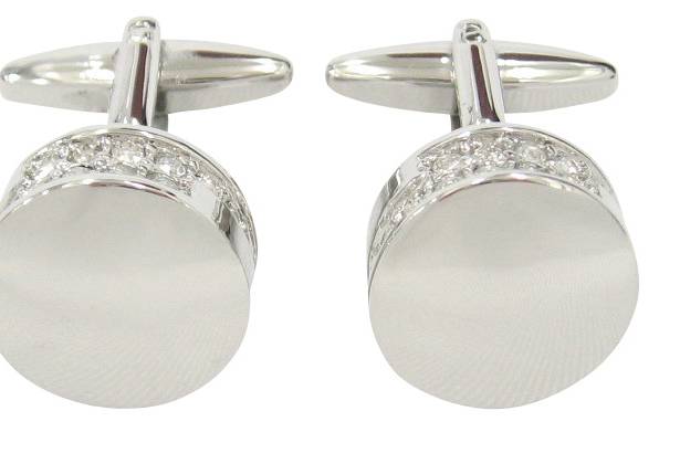 Chunky Round Silver Timeless Cufflinks with Beautifully Designed Crystals Stones