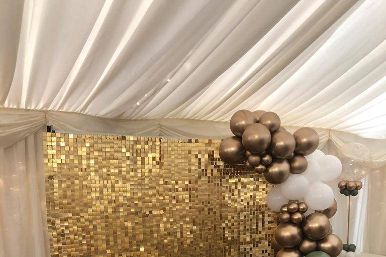 Sequin wall & balloon garland