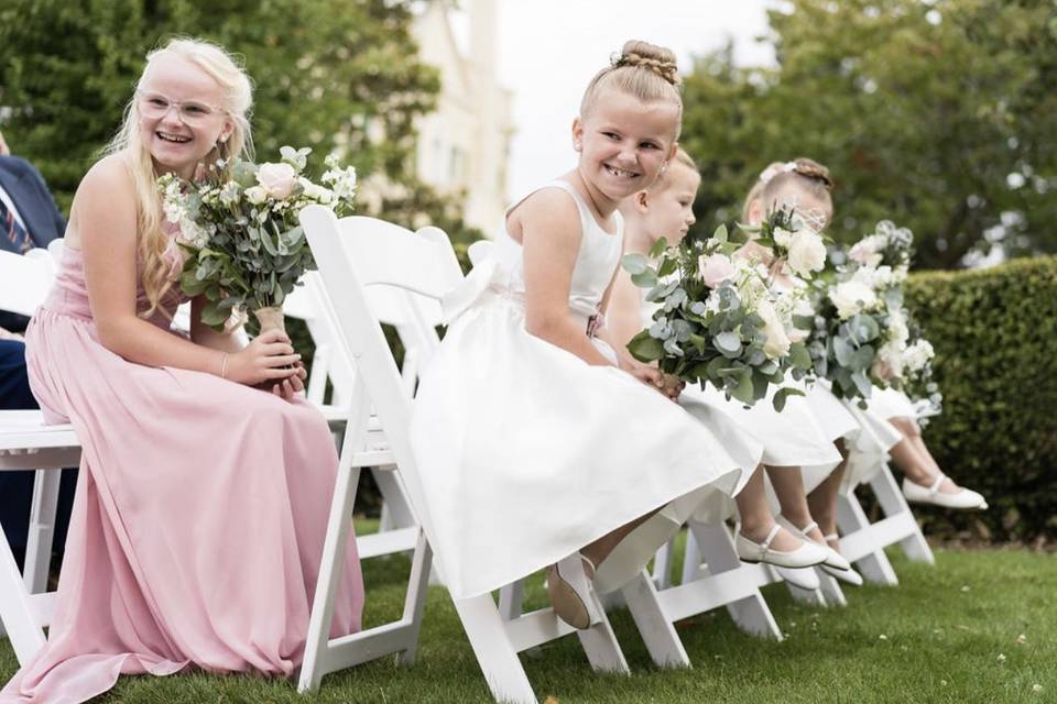 Smiling with bouquets