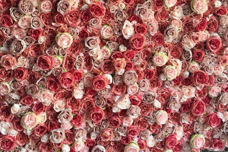 Red and pink faux-floral wall