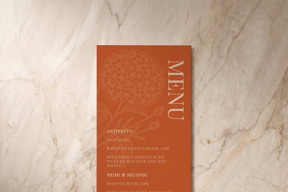 Hydrangea Wedding Menu