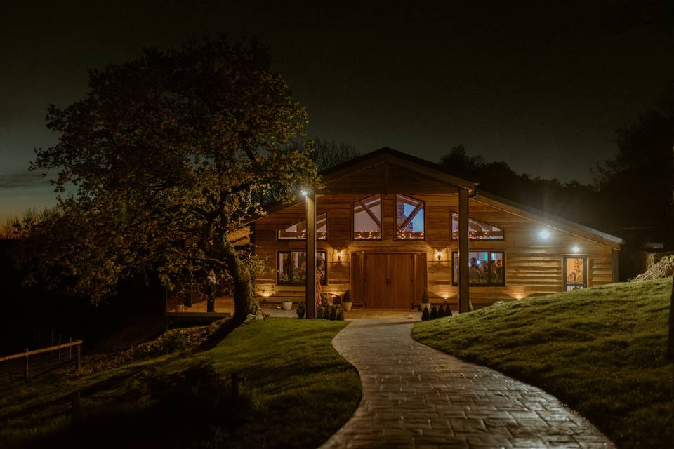 Highland Barn at night