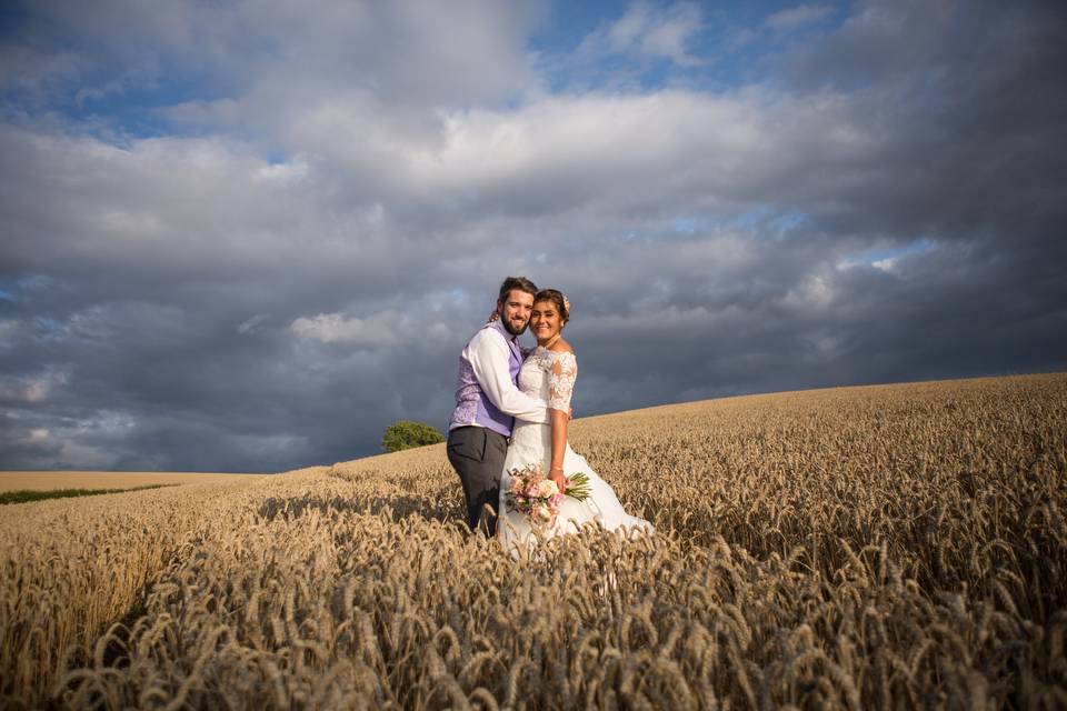 Bride and groom in summer