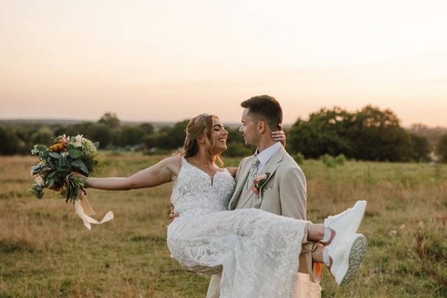 Lace gown with spare tulle