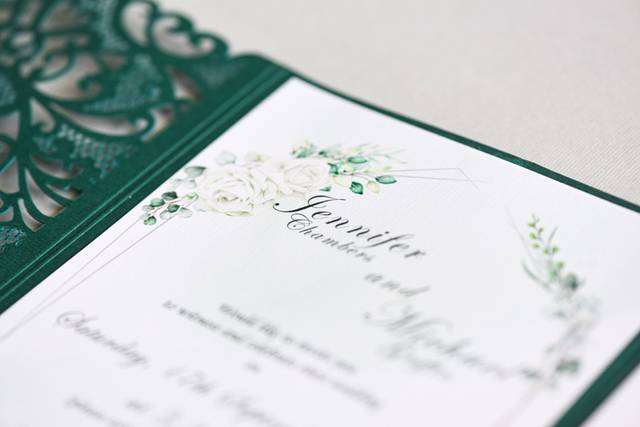 Emerald green & white roses