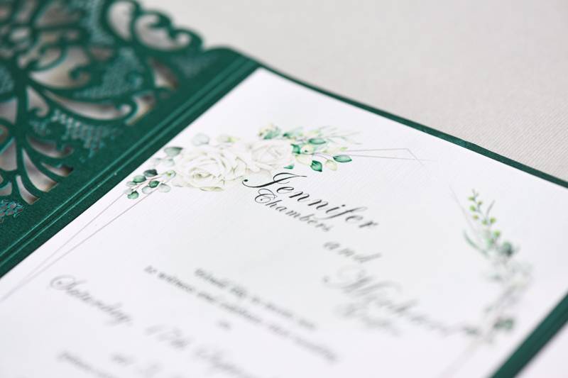 Emerald green & white roses
