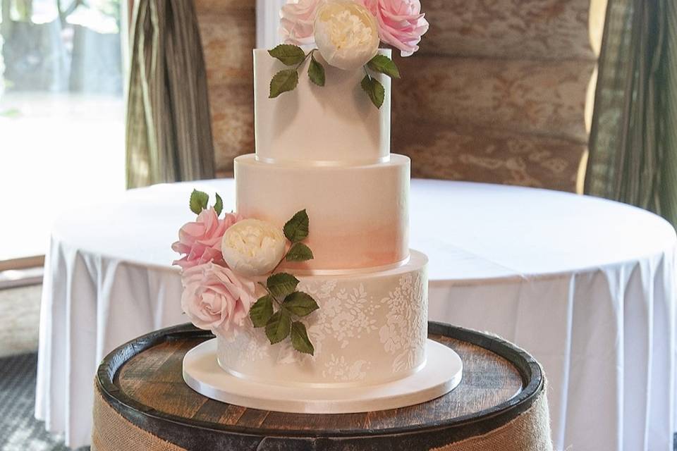Stencilled ombre wedding cake