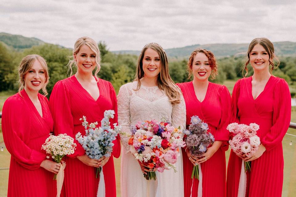 Colourful mono bridesmaids