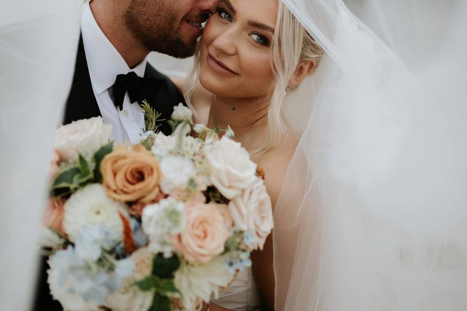 Bride and Groom with bouquet