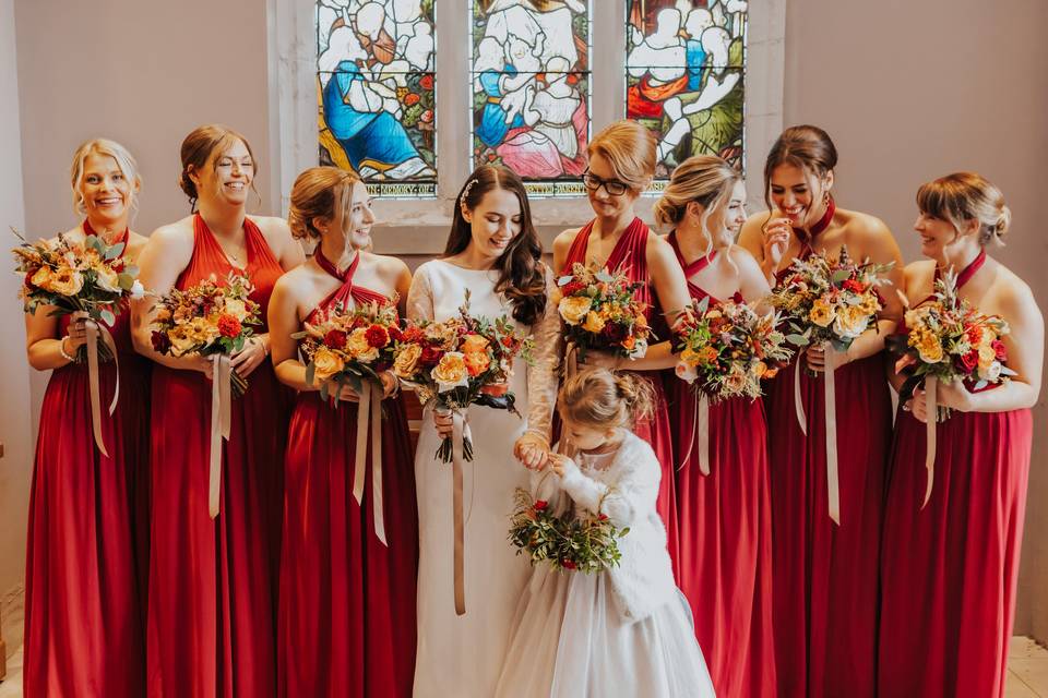 Autumnal bridal party