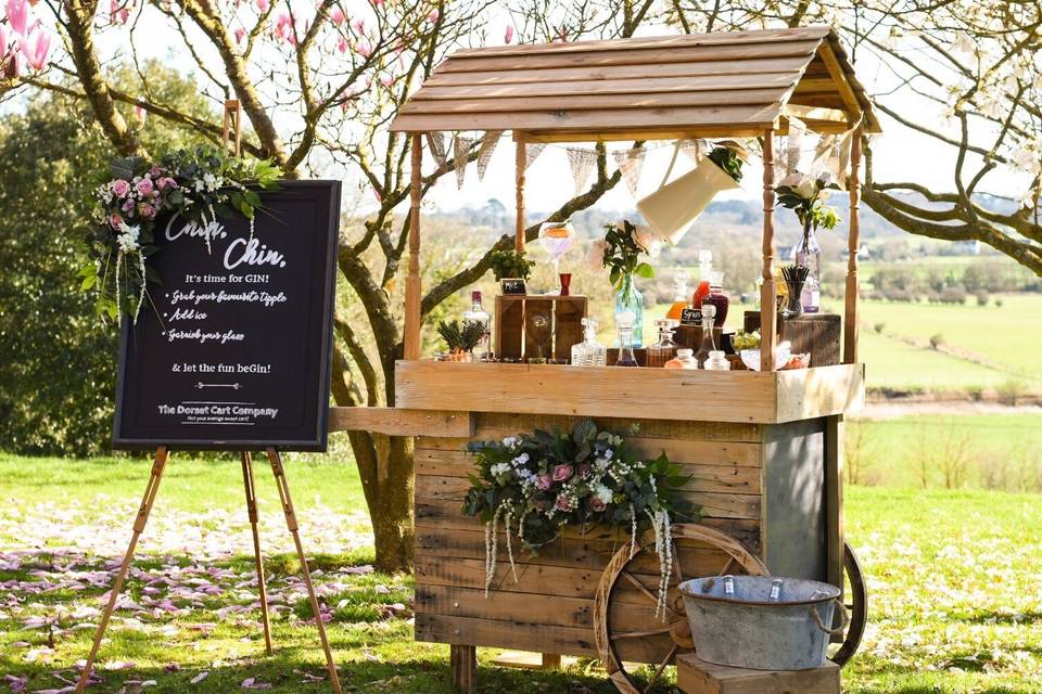 Our Gin cart with chalkboard