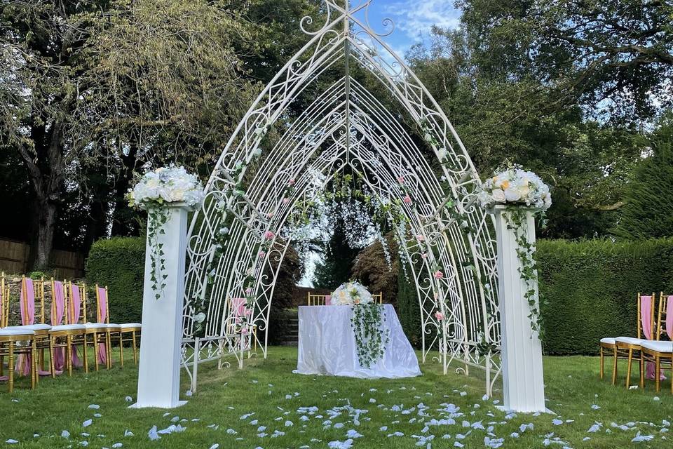 Wedding arch with floral decor