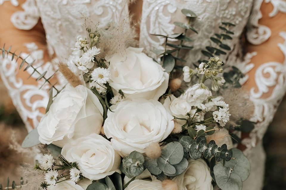 White rose and eucalyptus