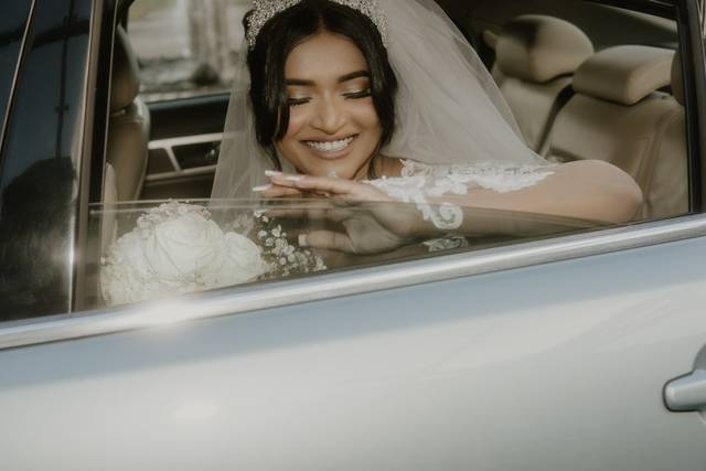 Bride gets out of the car