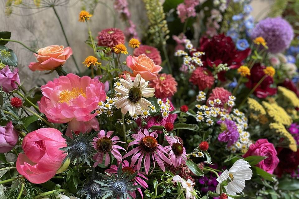 Colourful mantlepiece flowers