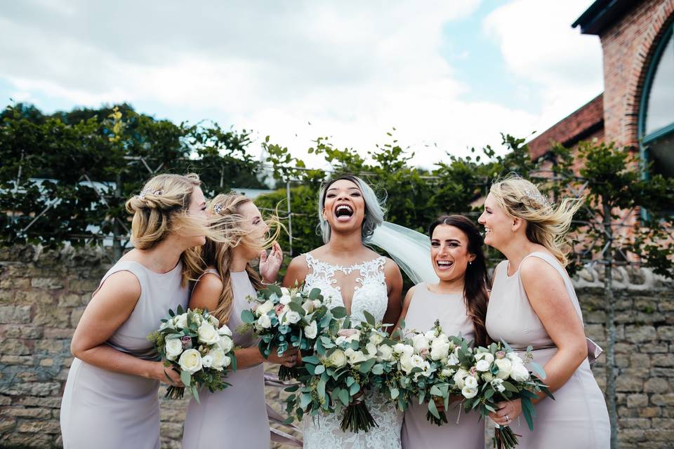 More giggling with bridesmaids