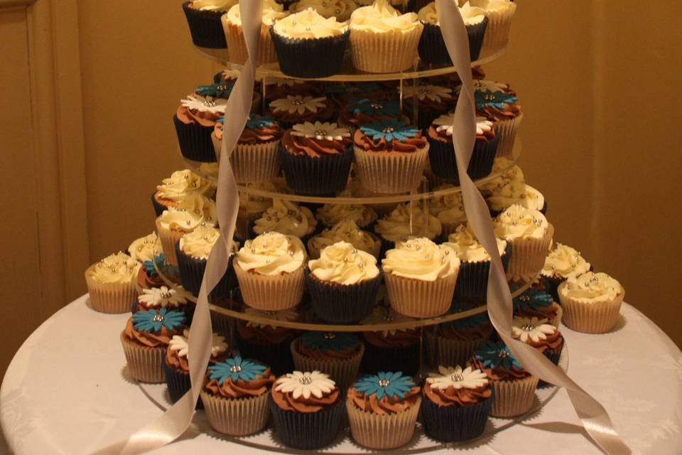Blue and Ivory Cupcake Tower