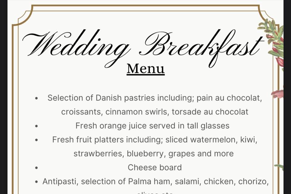 Sample breakfast menu