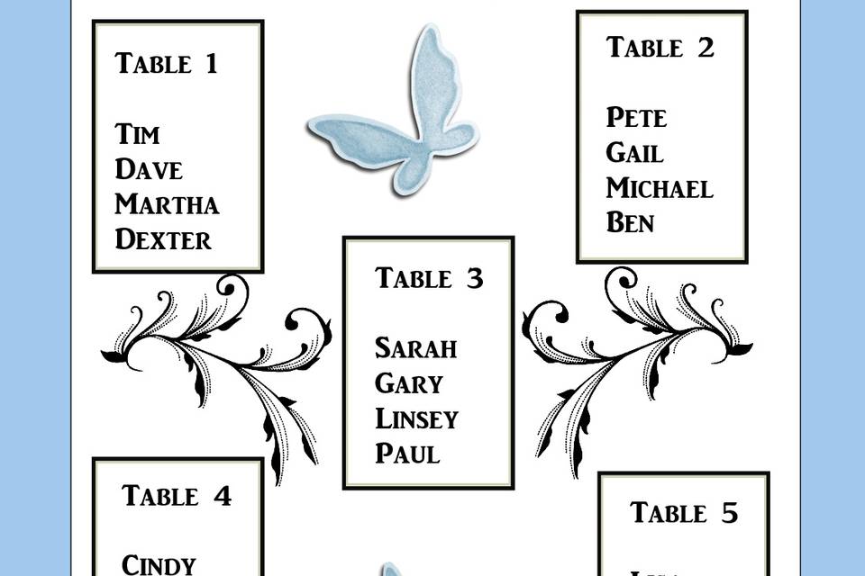 A3 table plan butterflies