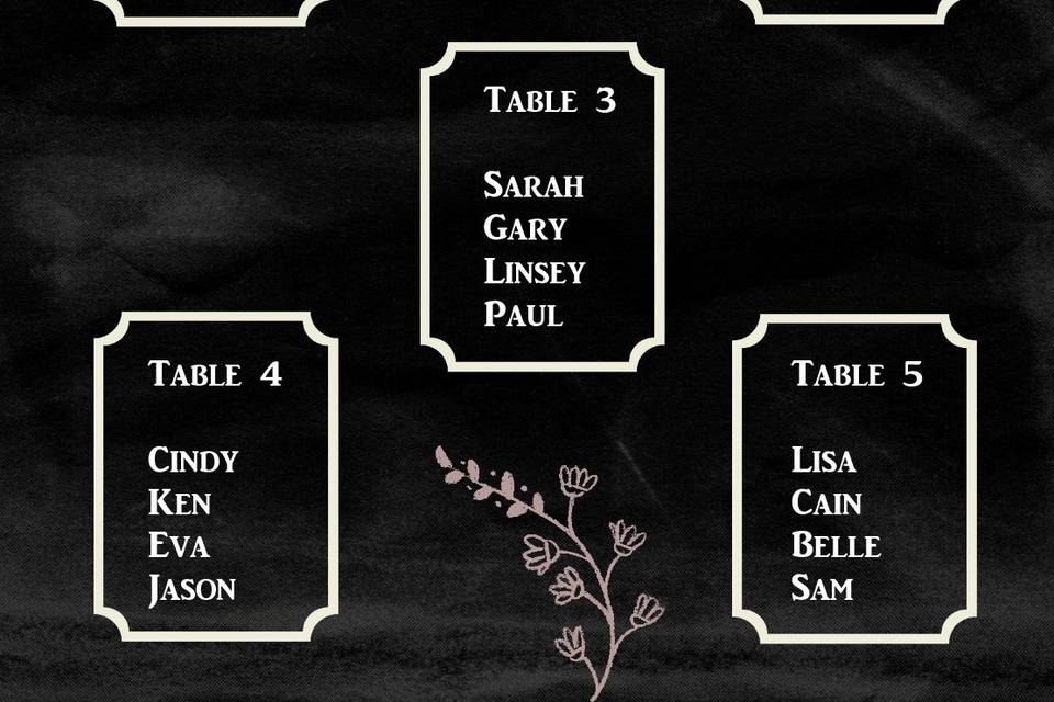 A3 table plan black & purple