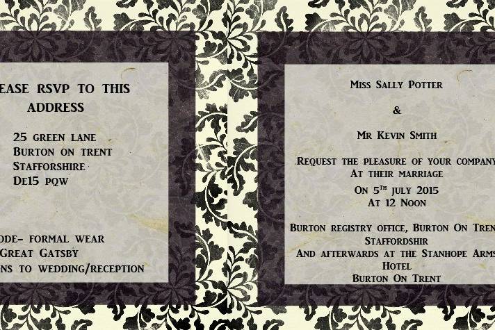 Wedding invite black & purple