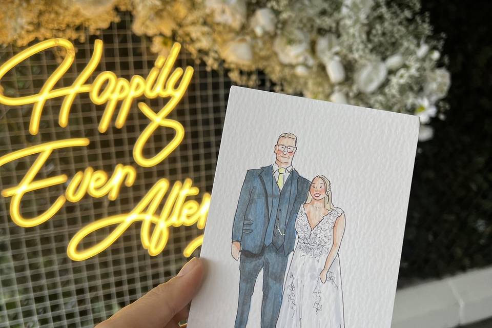 Live bride and groom illustrat