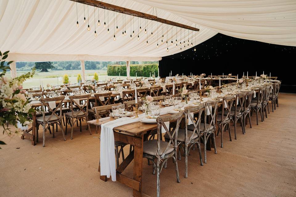 Inside a clear span marquee