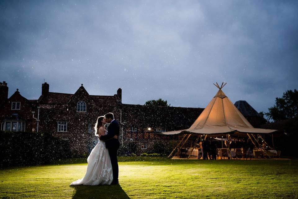 A single tipi at night