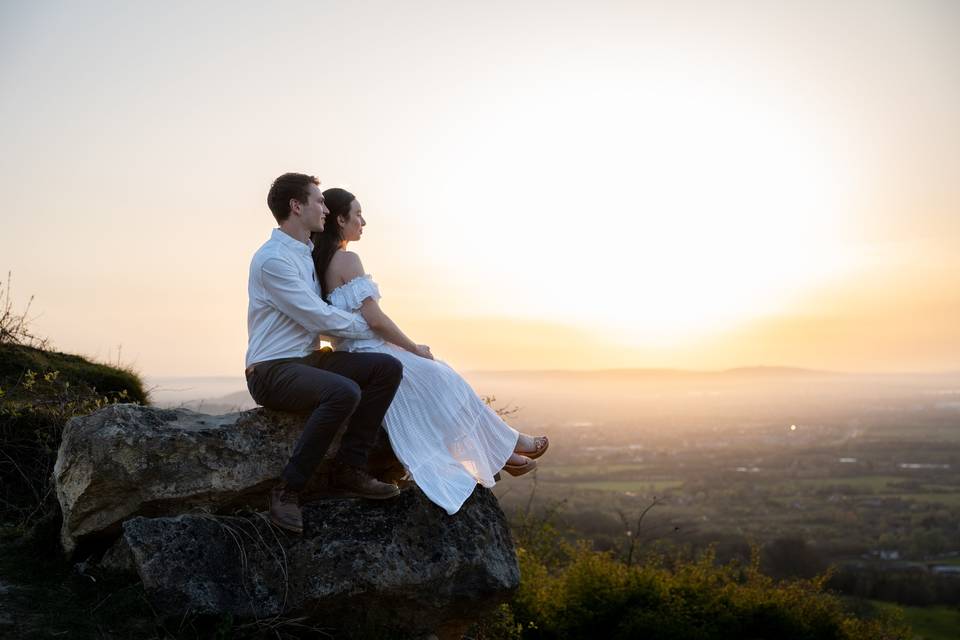 Bride and groom sunset