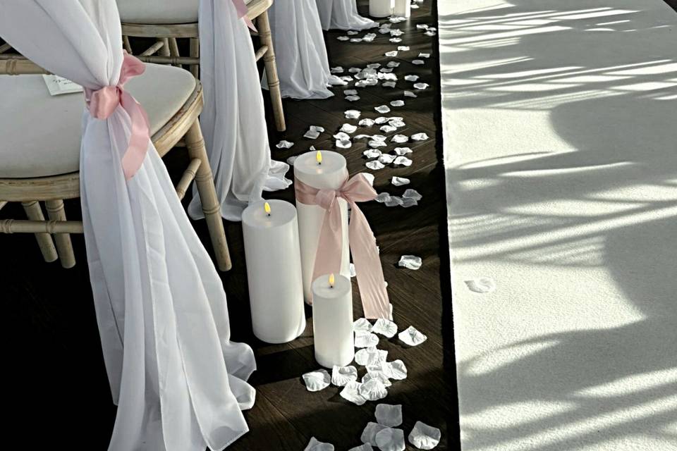 Chair drapes with ribbon