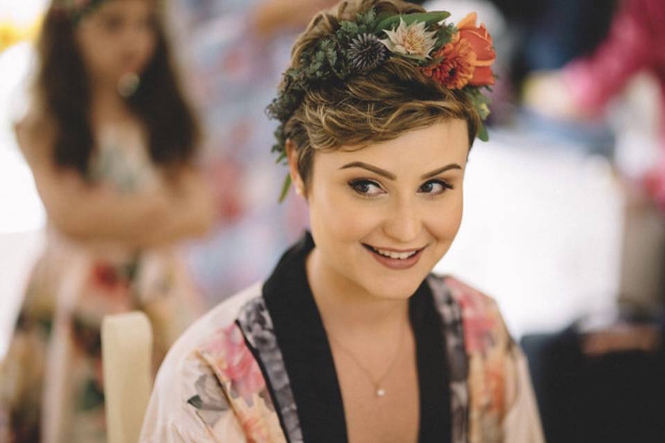 Short hair with flower crown