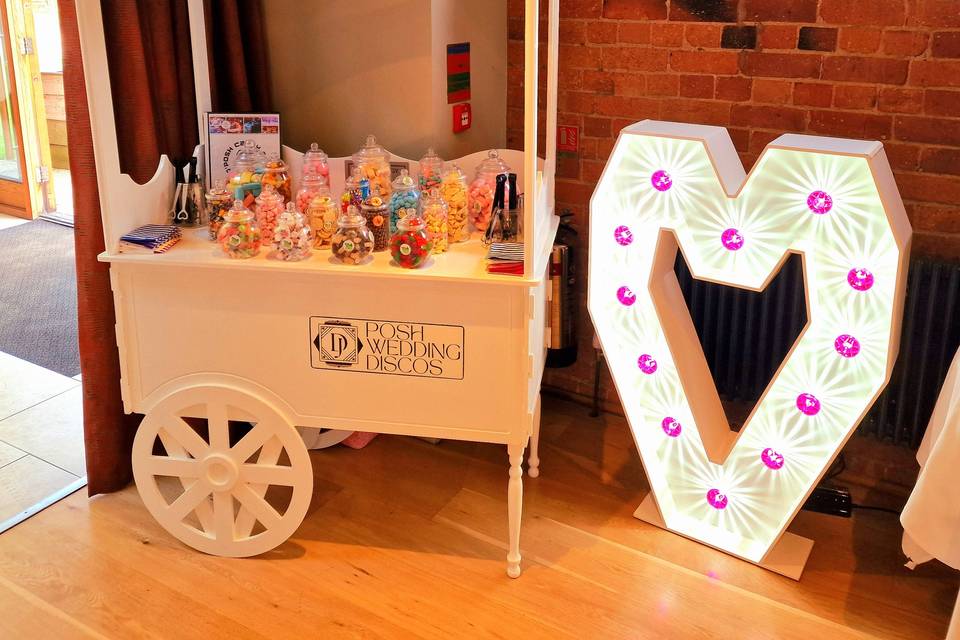 Our Posh candy cart & heart