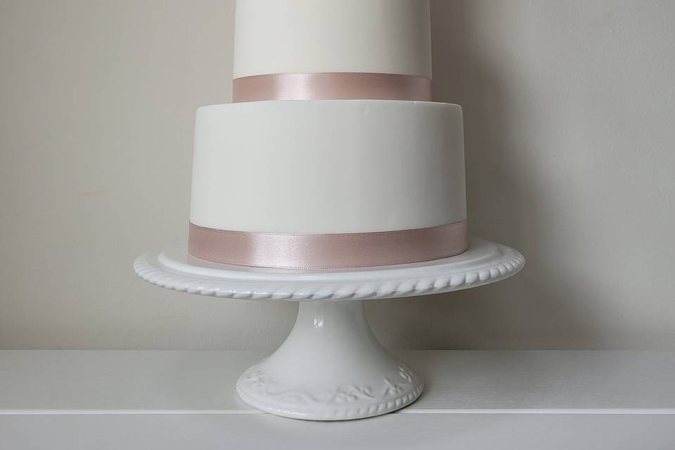 3 tier white and pink ribbon