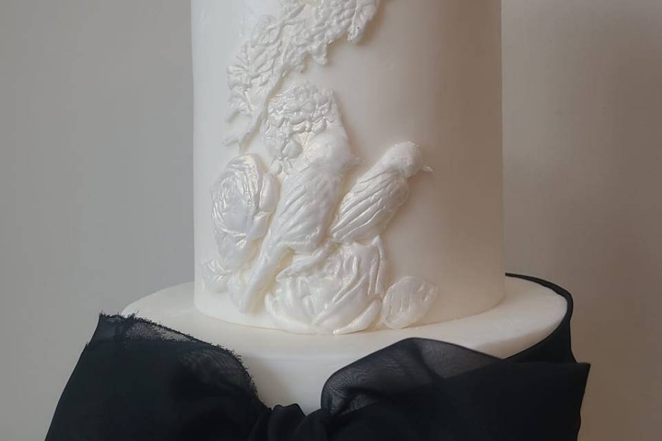 2 tier bas relief & black silk