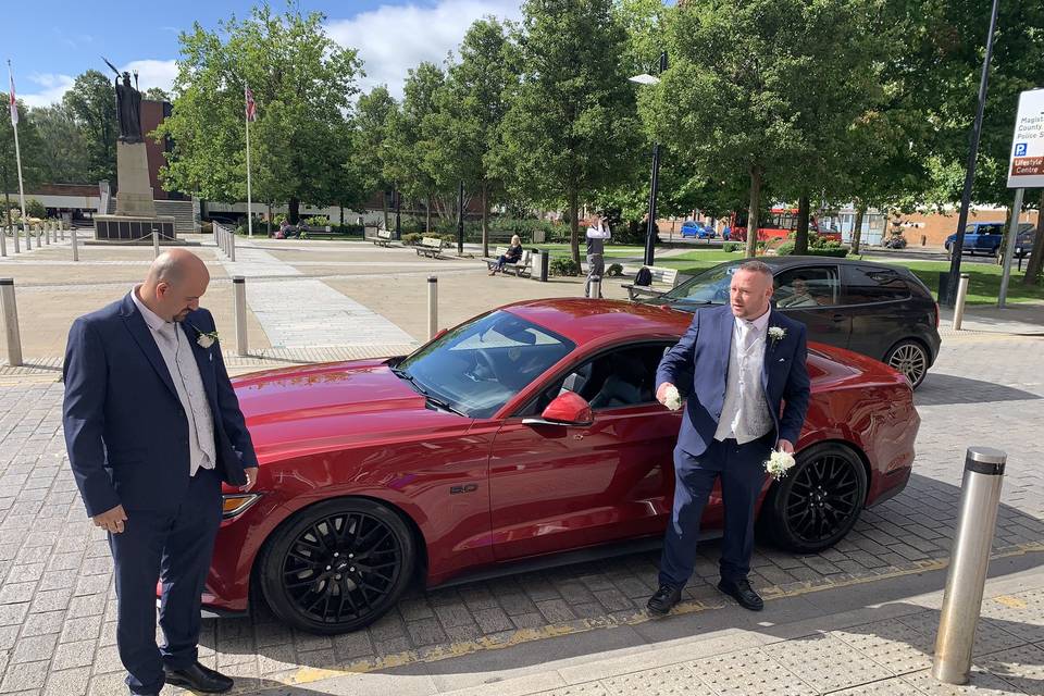 The Grooms Surprise a Mustang