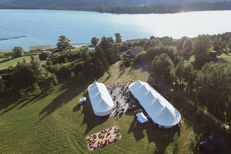 Two marquees by the waterfront